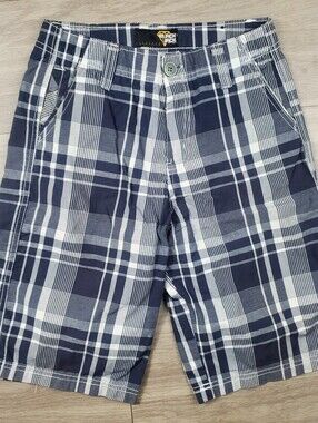 Black Jack Boys Plaid Shorts Size 14 Blue Gray Cotton Blend Casual